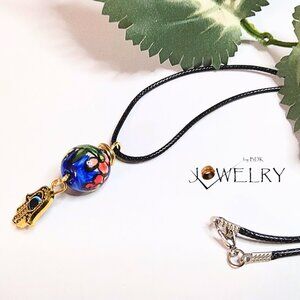 Flower & Hamsa Hand Drop Necklace